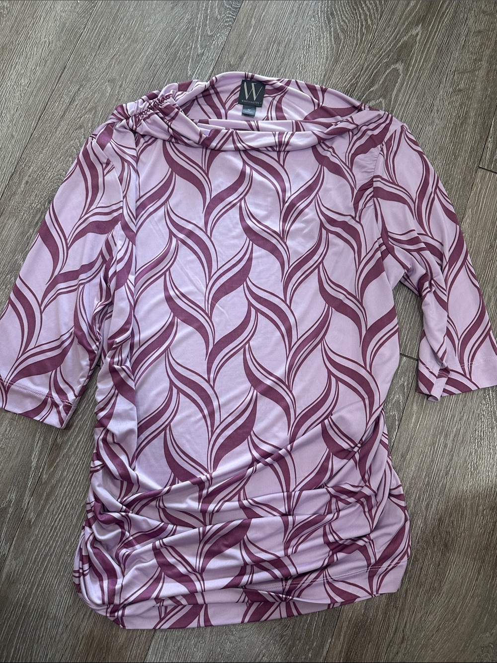 W by Worth Pink and Burgundy Wave-Print Blouse